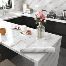 1pc White Marble Pattern Waterproof Self-Adhesive Sticker, Oil-Proof Easy Clean Kitchen Cabinet Countertop Splash Guard Sticker, Removable Wall Sticker, Wallpaper, Spring Home Decor, Holiday Decoration Sticker Gift Birthday Graduation - Platinum 107 - View 2