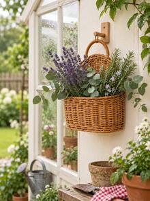 1pc Multifunctional Handwoven Wicker Wall Basket,Hanging Flower Holder For Artificial Flowers,Greenery & Small Item Storage,Rustic Farmhouse Decor For Entryway,Living Room,Bedroom,Bathroom & Patio - Multiple Styles - View 6