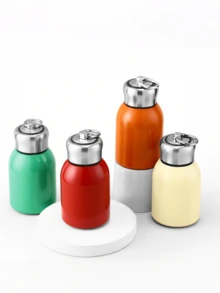 1pc 300ml Water Bottle, Creative Handle Design, Double-Wall Stainless Steel Vacuum Insulated Hot & Cold, Mini Coffee Water Bottle, Suitable For Camping, Party, Home Use, Office, School, Holiday Gift And Birthday Gift - Multicolor - View 1