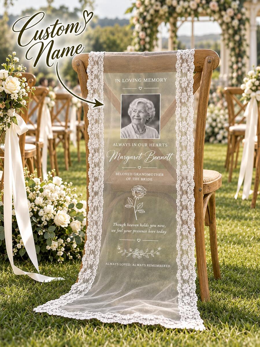 Memorial Chair Sign, Lace Banner, Wedding Remembrance, Reserved Seat, Deep Affection, Ceremony Tribute - Multicolor - View 1
