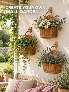 1pc Multifunctional Handwoven Wicker Wall Basket,Hanging Flower Holder For Artificial Flowers,Greenery & Small Item Storage,Rustic Farmhouse Decor For Entryway,Living Room,Bedroom,Bathroom & Patio - Multiple Styles - View 1