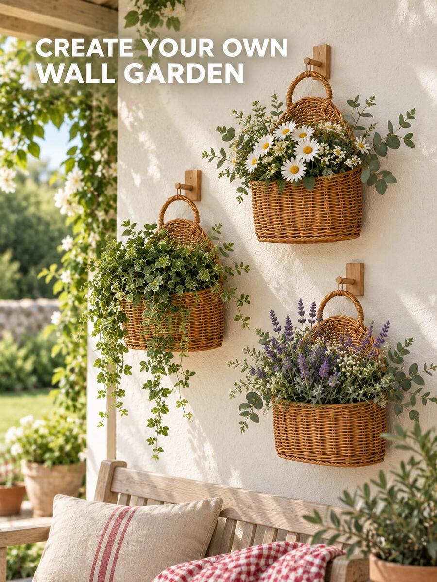 1pc Multifunctional Handwoven Wicker Wall Basket,Hanging Flower Holder For Artificial Flowers,Greenery & Small Item Storage,Rustic Farmhouse Decor For Entryway,Living Room,Bedroom,Bathroom & Patio - Multiple Styles - View 1