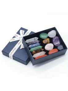 7/14pcs Natural Crystal Stone Set, Double‑Pointed Crystal Tower & Tumbled Polished Stones, Decorative Gemstone Kit With Gift Box For Home Ornament, Collection & DIY Craft - Multi-color - View 3