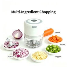 Electric Mini Garlic Grinder, USB Rechargeable, 600mAh, 23W, Stainless Steel 3-Blade, Suitable For Garlic/Chili/Onion/Meat/Nuts, Kitchen/Camping Essential - Green - View 2