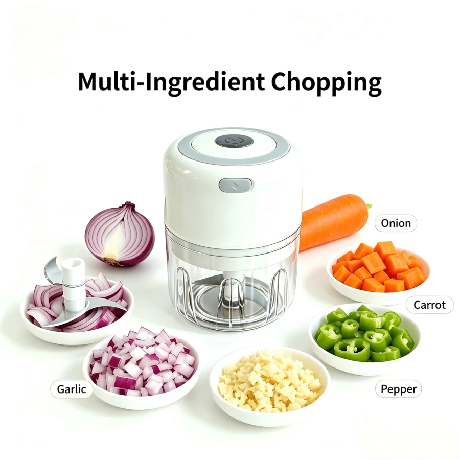 Electric Mini Garlic Grinder, USB Rechargeable, 600mAh, 23W, Stainless Steel 3-Blade, Suitable For Garlic/Chili/Onion/Meat/Nuts, Kitchen/Camping Essential