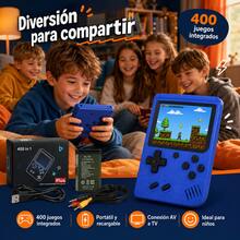 Retro 400-In-1 Portable Video Game Console, Mini Pocket Console With Color Screen And Rechargeable Battery, AV Connection For TV Play, Birthday Gift For Kids And Adults (Cables Included) - Blue - View 2
