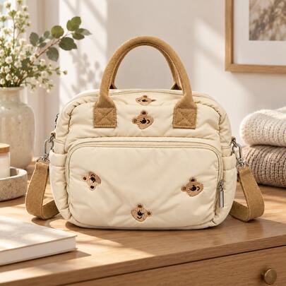 1pc Bear Pattern Mommy Handbag/Diaper Bag/Diaper, Wet Wipes, Baby Bottle Organizer. Suitable For Travel And Daily Use. Mother's Day Gift, Newborn Gift