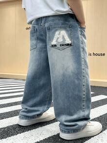 Children's Denim Jeans Spring/Autumn 2026 New Style Tween Boys Casual Long Pants Loose Straight Leg Pants - Medium Wash - View 2