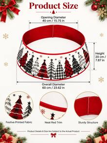 23.62 Inch Black & Red Christmas Tree Collar, Modern Christmas Tree Base Cover, Plaid Pine Tree Pattern, Minimalist Christmas Tree Skirt Alternative, Suitable For Holiday Parties, Living Room, Fireplace And Farmhouse Home Decor - Christmas Tree - View 3