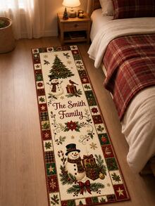 1pc Vintage Christmas Tree & Gift Print Runner Rug, Festive Snowflake Patchwork Hallway Kitchen Floor Mat, Christmas Holiday Home Decor - Multicolor - View 1