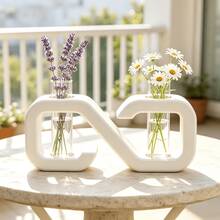 Minimalist Ins Style Dual Test Tube Vase, Infinite Shape Desktop Hydroponic Plant Holder, Entryway Showroom Soft Decor Ornament - White Test Tube Rack - View 5