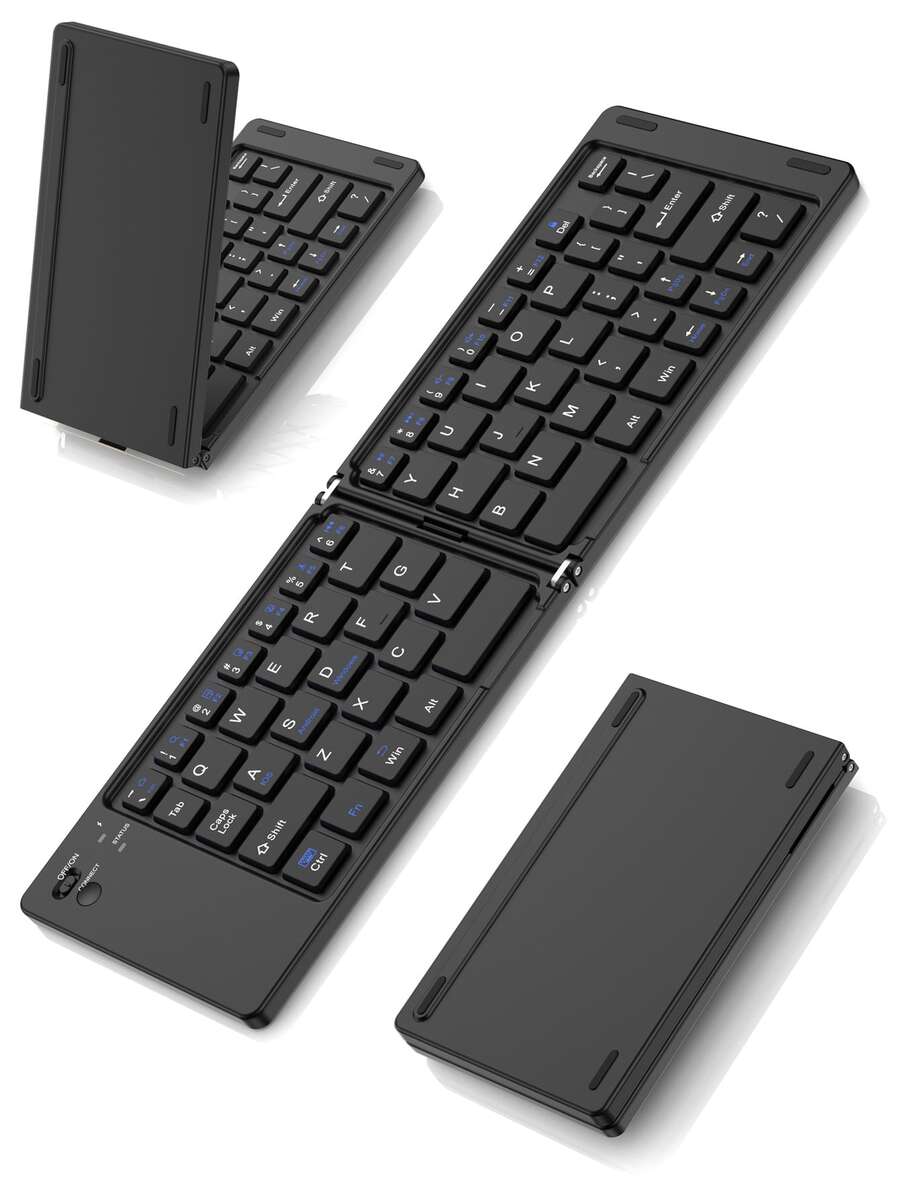 Foldable Wireless Keyboard Compatible With IPad, Computer, PC, Smartphone And Other Devices, Ergonomic Design, Compatible With IOS, Android And Windows Systems, Built-In Rechargeable Battery (150mAh), Full-Size Ultra-Thin Pocket Portable Design, Black - View 1