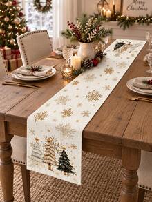 1 buah Taplak Meja Natal, Motif Kepingan Salju Emas, Pohon Natal Klasik, Motif Bintang, Dekorasi Meja Natal Gaya Pedesaan Amerika, Cocok untuk Pesta Makan Malam Liburan, Meja Makan Dapur - MultiWarna - View 11
