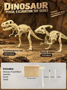 1pc Dinosaur Fossil Excavation Toy (With Free Tools) - Tyrannosaurus Rex/Triceratops Etc., Children's DIY Puzzle Treasure Hunt Toy, Suitable For Boys And Girls - Each Box Contains Dinosaur Fossil Plaster + 3 Tools - View 34