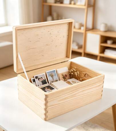 Scatola in legno con coperchio, 30 x 20 x 14 cm, scatola organizzativa decorativa in legno per soggiorno e pacchi regalo