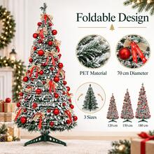 Snow Flocked Christmas Tree Artificial Holiday Decor Tree With Red Ball Decor 70cm Diameter 120-180cm - Multicolor - View 5
