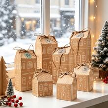 24/1pc Mixed Christmas Gift Boxes, Advent Calendar Gingerbread House Paper Boxes, Christmas New Year Party Gift Packaging Bags Supplies - A - View 1