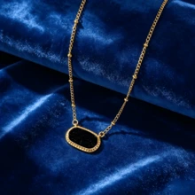 1pc Gold Crystal Cluster Necklace, Vibrant Colorful Oval Pendant Necklace, Exquisite Bohemian Style Daily Date Party Festival Fashion Gift Jewelry - Oval Geometric Necklace - View 2