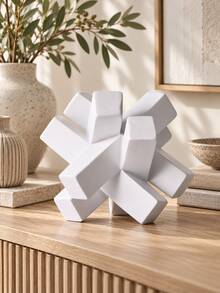 1pc White Abstract Knot Sculpture, Modern Geometric Interlocking Block Decorative Statue, Minimalist Nordic Tabletop Ornament For Living Room Coffee Table Bookshelf Entryway Console Office Desk, Contemporary Home Decor Housewarming Gift - New - View 6