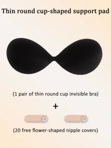 1pc Round Cup Adhesive Bra, Invisible Self-Adhesive Pads With Front Clasp Design, Suitable For Women's Strapless Dresses, Available In Black And Khaki Colors, Easy To Use. - Multi-color - View 10