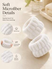 Simple And Soft Ultra-Fine Fiber SPA Wristband And Hairband Set, Fluffy And Absorbent Wrist Towel Band, Can Prevent Liquid From Dripping, Elastic Makeup Hairband Wristband, Suitable For Daily Skincare - Multicolor - View 4