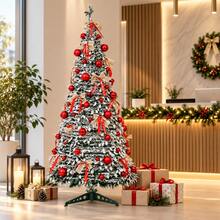 Snow Flocked Christmas Tree Artificial Holiday Decor Tree With Red Ball Decor 70cm Diameter 120-180cm - Multicolor - View 6