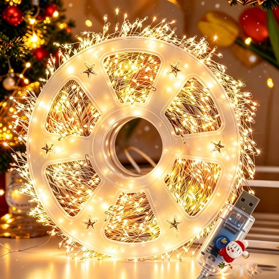 300LED 9M USB 燈串,銀色煙花星形燈串,秋冬室內裝飾燈,適用於天花板、臥室、DIY 花環、窗戶、聖誕樹及萬聖節裝飾 - 節日鞭炮燈 - 查看 1