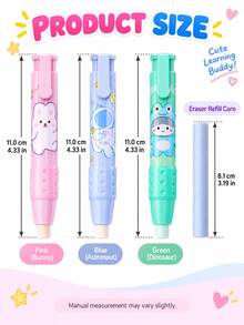 1 Children's Soft Grip Eraser, Cute Cartoon Creative Push-Pull Eraser, Extendable Eraser, Clean And Scratch Free, Suitable For Students To Use - Cartoon Retractable Eraser (1 Case + 2 Erasers) - View 6