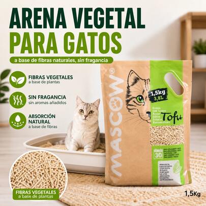 Tofu Katzenstreu mit Grüntee-Duft, natürliche Pflanzenfaser mit hoher Absorption und schneller Klumpenbildung, Geruchskontrolle, 99% staubfrei, 1,5 kg und 3,8 L Beutel