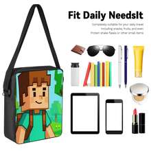 Pixel Block Style 2D Print 3-Piece Backpack Set, Large Capacity Backpack With Crossbody Bag And Pencil Case, Side Elastic Mesh Pocket For Water Bottle, Wide Breathable Adjustable Shoulder Straps, Durable Waterproof Fabric, Retro Game Style Fresh Natural Daily Commute Travel Casual Storage Bag - Printed Bag - View 3