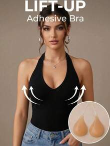 1pc Spoon-Shaped Halter Silicone Bra, Adjustable Transparent Invisible Shoulder Straps, Anti-Slip Self-Adhesive Push-Up Bra, Suitable For Large Bust, Ideal For Backless Dresses, Wedding Parties - Multicolor - View 1