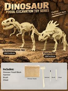 1pc Dinosaur Fossil Excavation Toy (With Free Tools) - Tyrannosaurus Rex/Triceratops Etc., Children's DIY Puzzle Treasure Hunt Toy, Suitable For Boys And Girls - Each Box Contains Dinosaur Fossil Plaster + 3 Tools - View 37