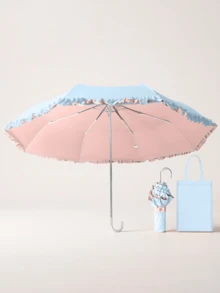 Lace Trim Folding Umbrella, Curved Handle Design, Dual-Use Sun And Rain Protection, Silver Coating Sun Umbrella, Colorful Inner Coating, UV Protection, Portable Pocket Umbrella - Multiple Styles - View 16