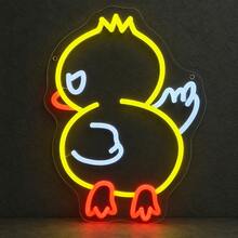 1-Piece USB-Powered Yellow Duckling Neon Sign With Clear PS Backboard, Silicone LED Light Strip And Power Cable, Playful Cartoon Shape With Red Feet And White Wing Details For Playroom, Nursery, Baby Shower And Birthday Decor - Multi-color light - View 2