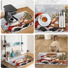 1pc Dish Drying Mat, Coffee Machine Mat, Christmas Theme Santa Claus & Reindeer Pattern Dish Drying Mat, Absorbent Quick Dry Tabletop Protector, New Year Dining Table, Kitchen Holiday Atmosphere Decorative Mat, Holiday Placemat, Multi-Purpose Drying Mat, Home Gift, Desktop Decoration - XYLSD-1121 - View 11
