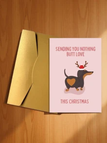 A Set Of Dachshund Illustration Christmas Cards (Including Envelope), Suitable For Gifting To Family And Friends, 1 Card And Gift Card. - Sets - View 7