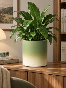 1pc Gradient Green Cylindrical Flower Pot, Nordic Style Desktop Vase For Green Plants And Potted Plants. - A - View 5
