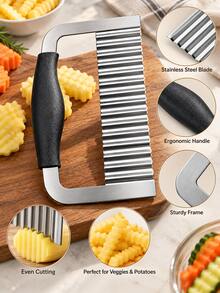 Wavy Slicer, Stainless Steel Handle Wavy Vegetable Cutter, Potato French Fries Slicer, Suitable For Potato, Carrot, Cucumber And Vegetable Cutting Wavy Knife, Kitchen Food Preparation Tool - Multicolor - View 7