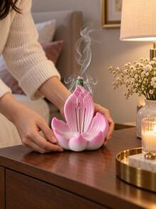 1件裝粉色樹脂蓮花香爐，花朵造型香座，居家裝飾、冥想與瑜伽適用 - 彩色 - 查看 4