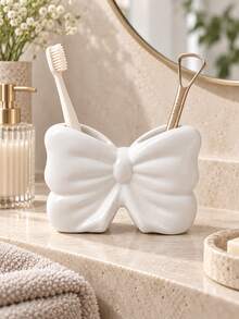 1pc/2pcs Cream White/Sakura Pink Bow Ceramic Texture Desktop Storage Box, Ins Luxury French Style With Glossy Glaze, Suitable For Bathroom Vanity/Bedroom Vanity/Small Item Storage, Beautiful Dust-Proof Jewelry Box - Bathroom Hanging Butterfly Shelf - View 5