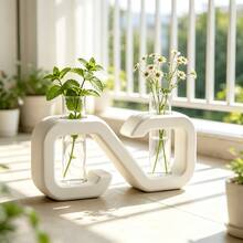 Minimalist Ins Style Dual Test Tube Vase, Infinite Shape Desktop Hydroponic Plant Holder, Entryway Showroom Soft Decor Ornament - White Test Tube Rack - View 2