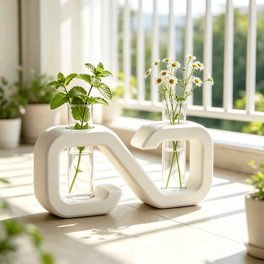 Minimalist Ins Style Dual Test Tube Vase, Infinite Shape Desktop Hydroponic Plant Holder, Entryway Showroom Soft Decor Ornament