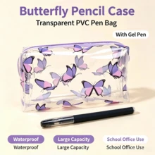 1/2pcs Butterfly Print Transparent Storage Bag, High Aesthetics, PVC Transparent Material, Zipper Closure, Convenient, Suitable For Storing Makeup, Stationery, Short Trips, Travel Organization, Direct View Of Internal Items, Gift For Girlfriend, Mother - A - View 14