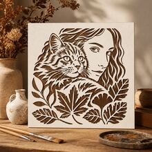 Luxury Cat Portrait Painting Stencil, Reusable Animal Face Art Template For Wall Decor, Fabric, Canvas, Pillow, Frame & DIY Home Decoration - Single Piece - View 3