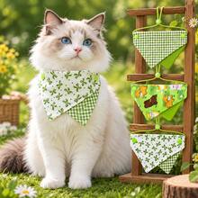 1pc Pet Cat Dog Double Layer Triangle Bandana Collar, Adjustable Green White Plaid Pet Scarf, Fresh Pastoral Style Double-Sided Design, Suitable For Cats, Teddy, Small Dogs, Photo Decoration Accessory - Multicolor - View 1