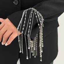 1pc Shiny Party Style Multi-Layer Tassel Bracelet Silver Chain + Resin Crystal Design Versatile - Silver - View 4