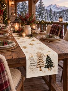 1 buah Taplak Meja Natal, Motif Kepingan Salju Emas, Pohon Natal Klasik, Motif Bintang, Dekorasi Meja Natal Gaya Pedesaan Amerika, Cocok untuk Pesta Makan Malam Liburan, Meja Makan Dapur - MultiWarna - View 6