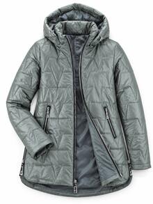 Women's Hooded Triangle Quilted Cotton Jacket With Drawstring Zip Front Stand Collar Padded Coat - Army Green - View 7