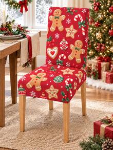 Christmas Dining Chair Set Red Gingerbread Man Candy Cane Cookie Snowflake Print Chair Covers Restaurant Kitchen Christmas Party Home Decor - Red - View 8