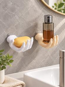 3/1pc Creative Hand-Shaped Wall Hook, No-Drill Adhesive Installation, Home Wall Key Hook, Jewelry Storage Rack, Soap Dish, Suitable For Bathroom, Bedroom, Anti-Mold Sink Storage Bathroom Accessories, Wall-Mounted Jewelry Storage Rack - Multicolor - View 2